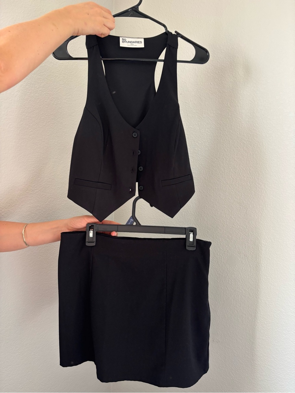 No Boundaries Black Tailored Vest & Mini Skirt Set